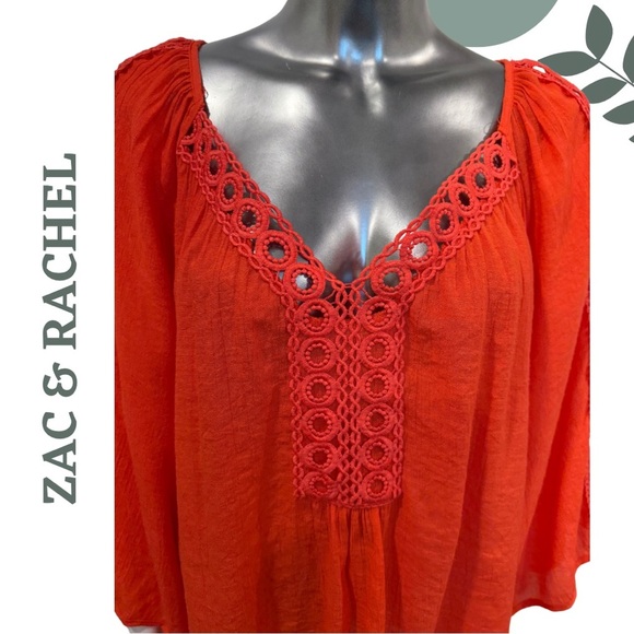 🛍️3/$40 Zac & Rachel Flowy Blouse with Eyelet Detail Boho Peasant Top Orange 2X - Picture 5 of 6
